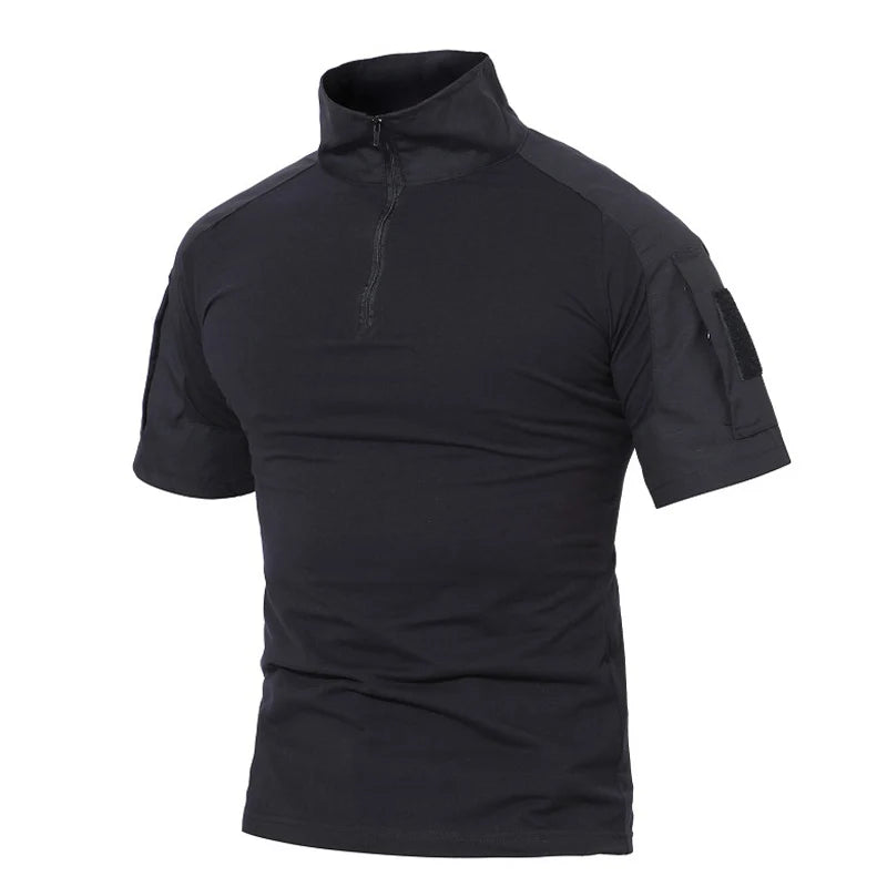 Tacvasen-camiseta de manga curta com bolsos com zíper para homens, roupas de estilo safári, cor sólida, para caminhadas e trabalho, para o verão