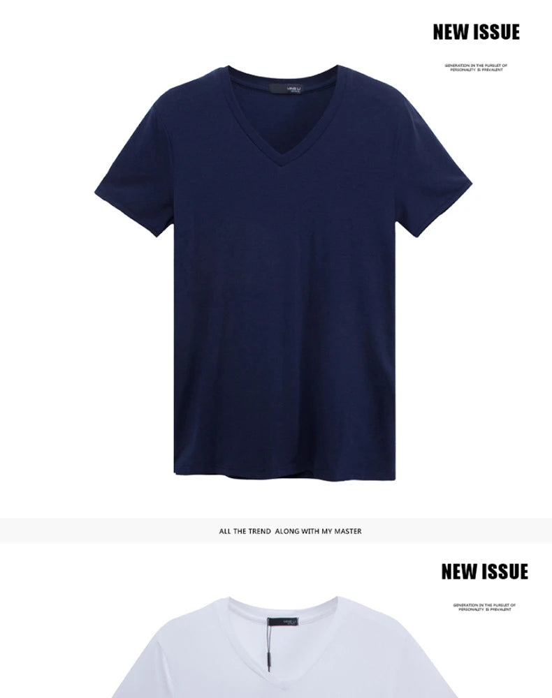 Camiseta Masculina Nova 2026, Gola V, Manga Curta, Moda Fitness, Tamanho 5XL