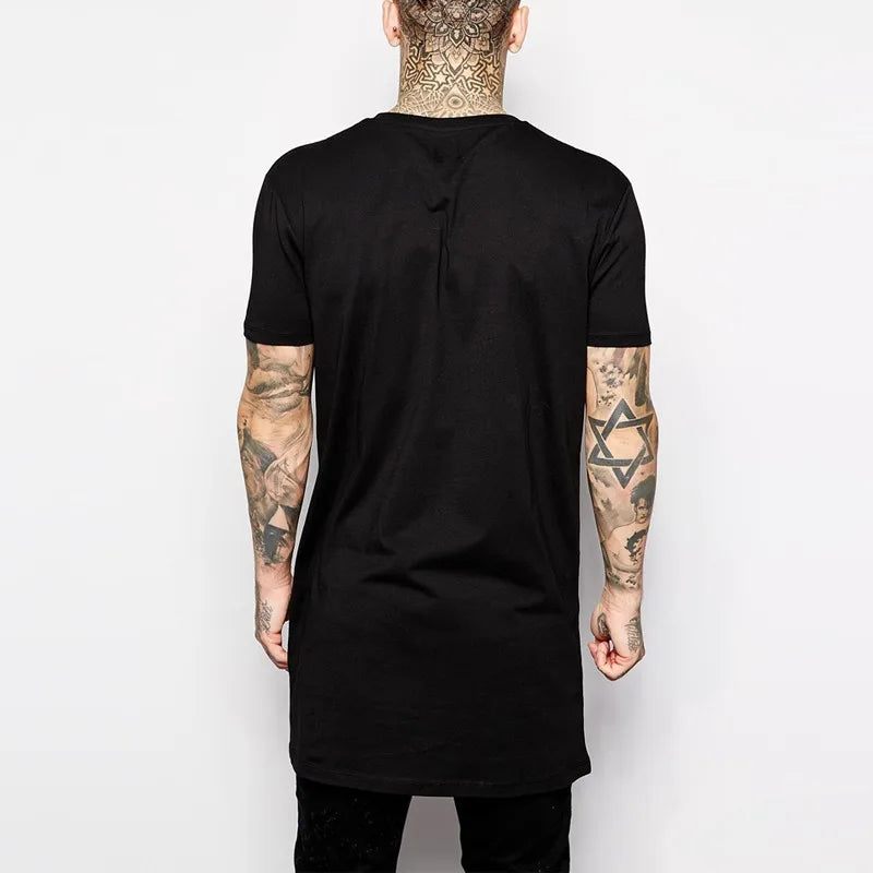 Camiseta Masculina Preta de Manga Curta Casual Hip Hop 2026 Nova Coleção para Homens