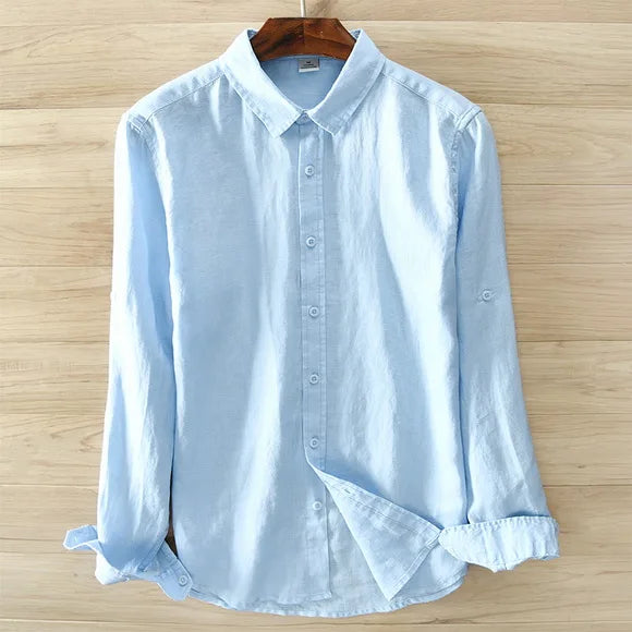 Novo designer itália estilo 100% linho camisa de manga comprida masculina marca casual 5 cores camisas brancas sólidas para homens topo chemise