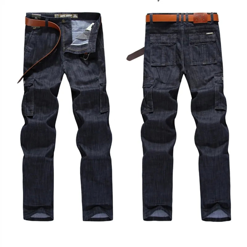 Calça jeans cargo masculina, tamanho grande 29-40 42 44, casual, multibolsos, roupas masculinas, 2023, calça jeans para homens