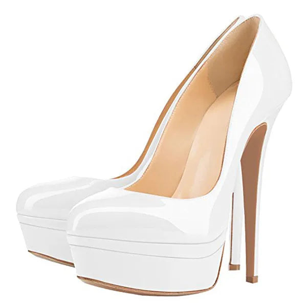 Onlymaker feminino dedo do pé redondo plataforma dupla bombas super salto alto deslizamento em sapatos de festa de casamento stiletto saltos tamanhos grandes