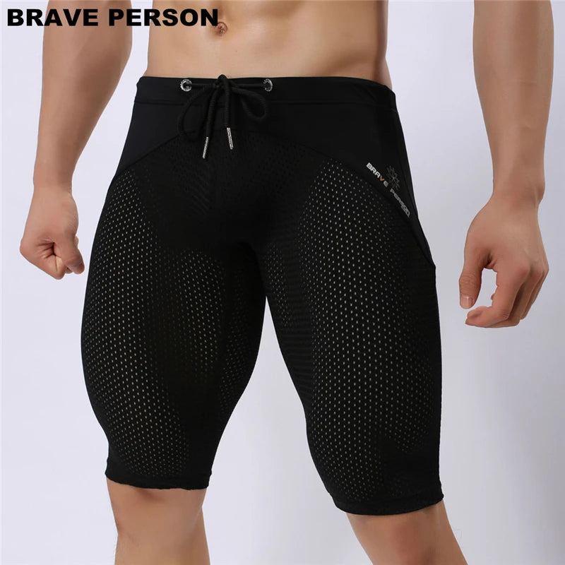 Pessoa corajosa estilo verão shorts de malha respirável masculino apertado praia shorts multifunções na altura do joelho board shorts beach wear