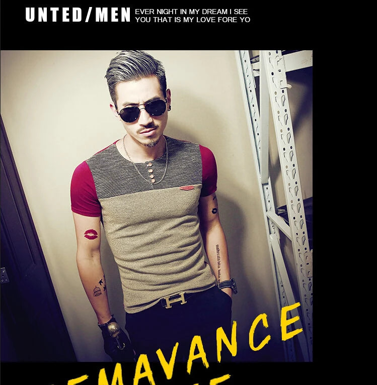 Moda verão masculina t camisa casual retalhos manga curta t camisa roupas masculinas tendência casual fino ajuste hip-hop topo t 5xl