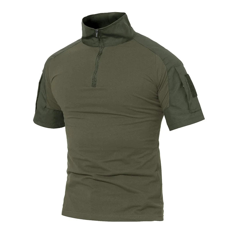 Tacvasen-camiseta de manga curta com bolsos com zíper para homens, roupas de estilo safári, cor sólida, para caminhadas e trabalho, para o verão
