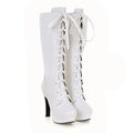 Qplyxco joelho botas altas femininas nova moda pequena tamanho grande 31-45 outono inverno quente rendas até salto alto botas de plataforma longa M-20