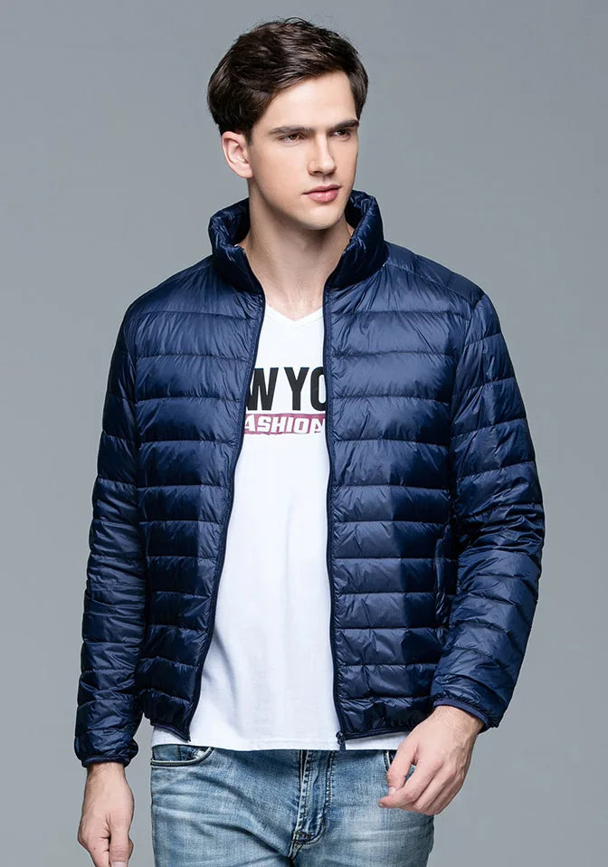 Novo outono inverno homem 90% pato para baixo jaqueta ultra leve fino S-3XL primavera jaquetas homens gola outerwear casaco