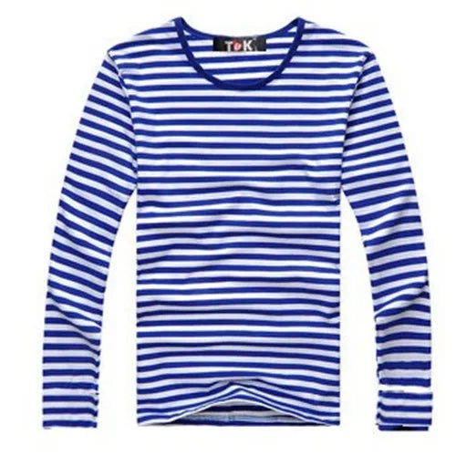 Estilo marinho camisa de manga longa masculina camiseta o pescoço listra t camisa masculina camisa marinha vintage básico 95% algodão camisa
