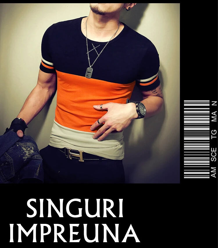 Moda verão masculina t camisa casual retalhos manga curta t camisa roupas masculinas tendência casual fino ajuste hip-hop topo t 5xl