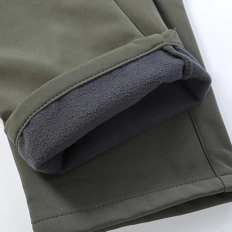 Estiramento calças à prova dwaterproof água dos homens casual inverno grosso quente velo pele de tubarão masculino blusão moletom dos homens calças táticas