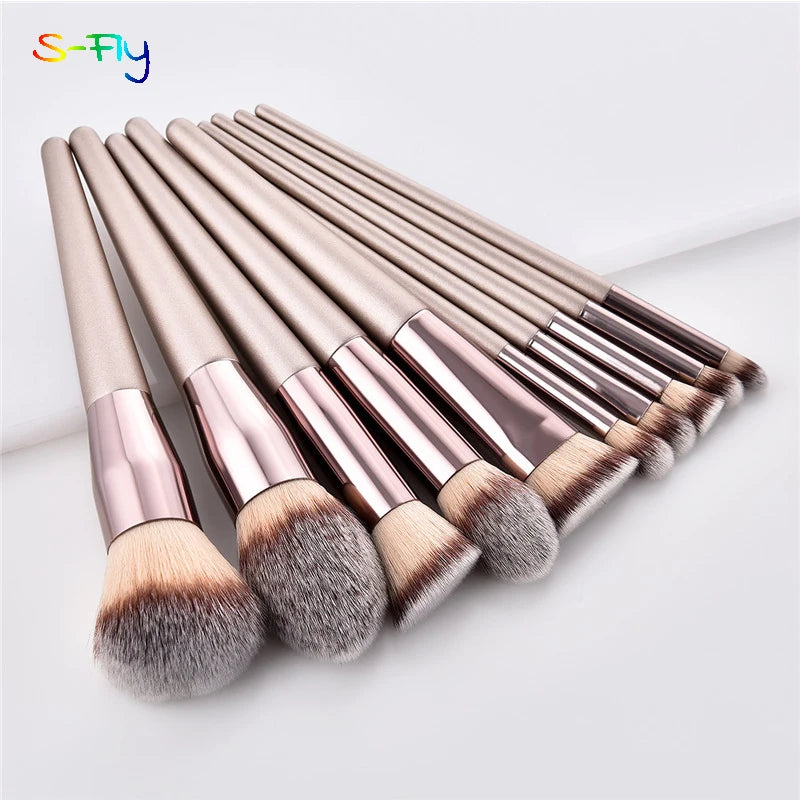 4/10 pçs conjunto de pincéis de maquiagem champanhe para base cosmética em pó blush sombra kabuki mistura compõem escova ferramenta de beleza