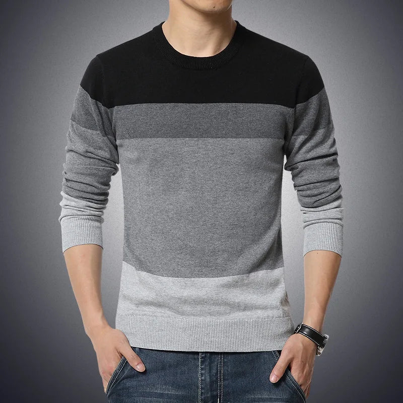 2025 outono casual camisola masculina o-pescoço listrado fino ajuste malhas dos homens suéteres pullovers pulôver masculino pull homme M-4XL