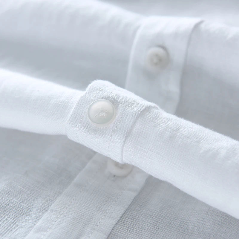 Novo designer itália estilo 100% linho camisa de manga comprida masculina marca casual 5 cores camisas brancas sólidas para homens topo chemise