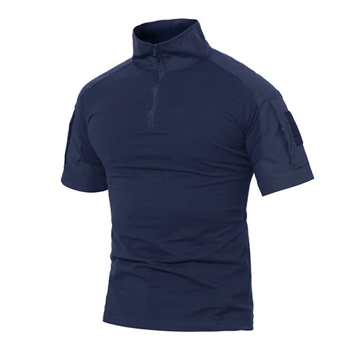 Tacvasen-camiseta de manga curta com bolsos com zíper para homens, roupas de estilo safári, cor sólida, para caminhadas e trabalho, para o verão