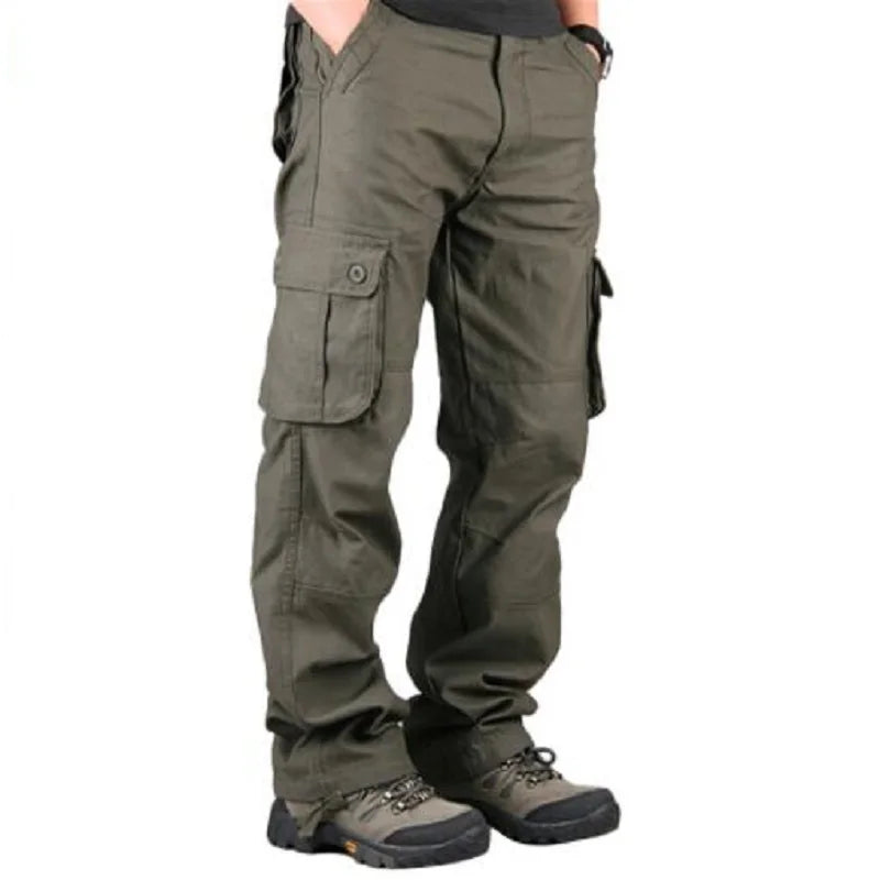 Calças de carga masculinas de algodão casual multi bolsos calças de trabalho tático outerwear calças retas calças compridas para roupas masculinas