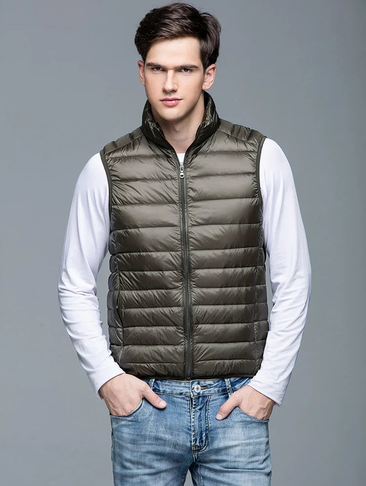 Colete de pato masculino, casacos ultra leves, casacos sem mangas, moda masculina, primavera e outono, 90% Duck Down