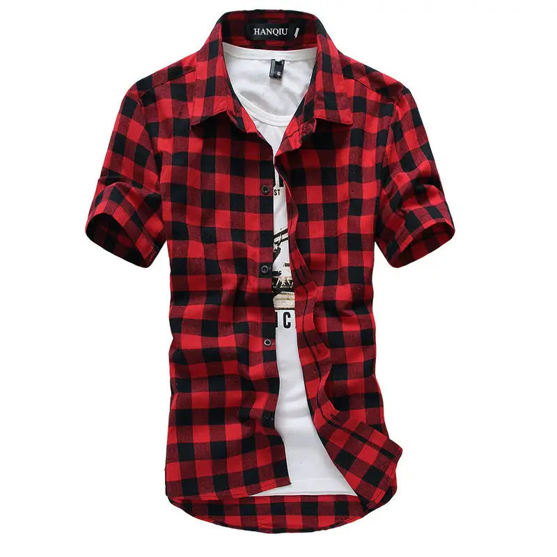 Camisa xadrez vermelha e preta camisas masculinas 2025 nova moda verão chemise homme camisas xadrez dos homens camisa de manga curta blusa masculina