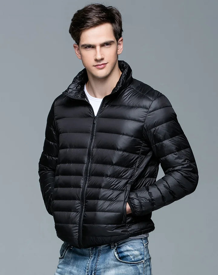 Novo outono inverno homem 90% pato para baixo jaqueta ultra leve fino S-3XL primavera jaquetas homens gola outerwear casaco