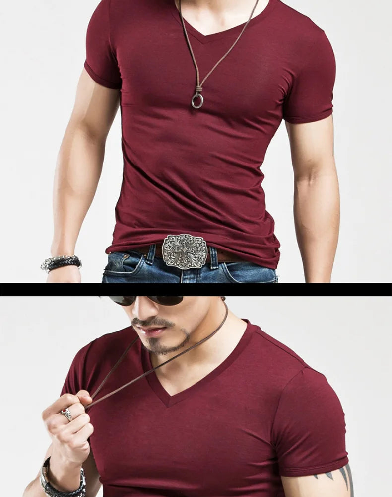 Camiseta Masculina Nova 2026, Gola V, Manga Curta, Moda Fitness, Tamanho 5XL
