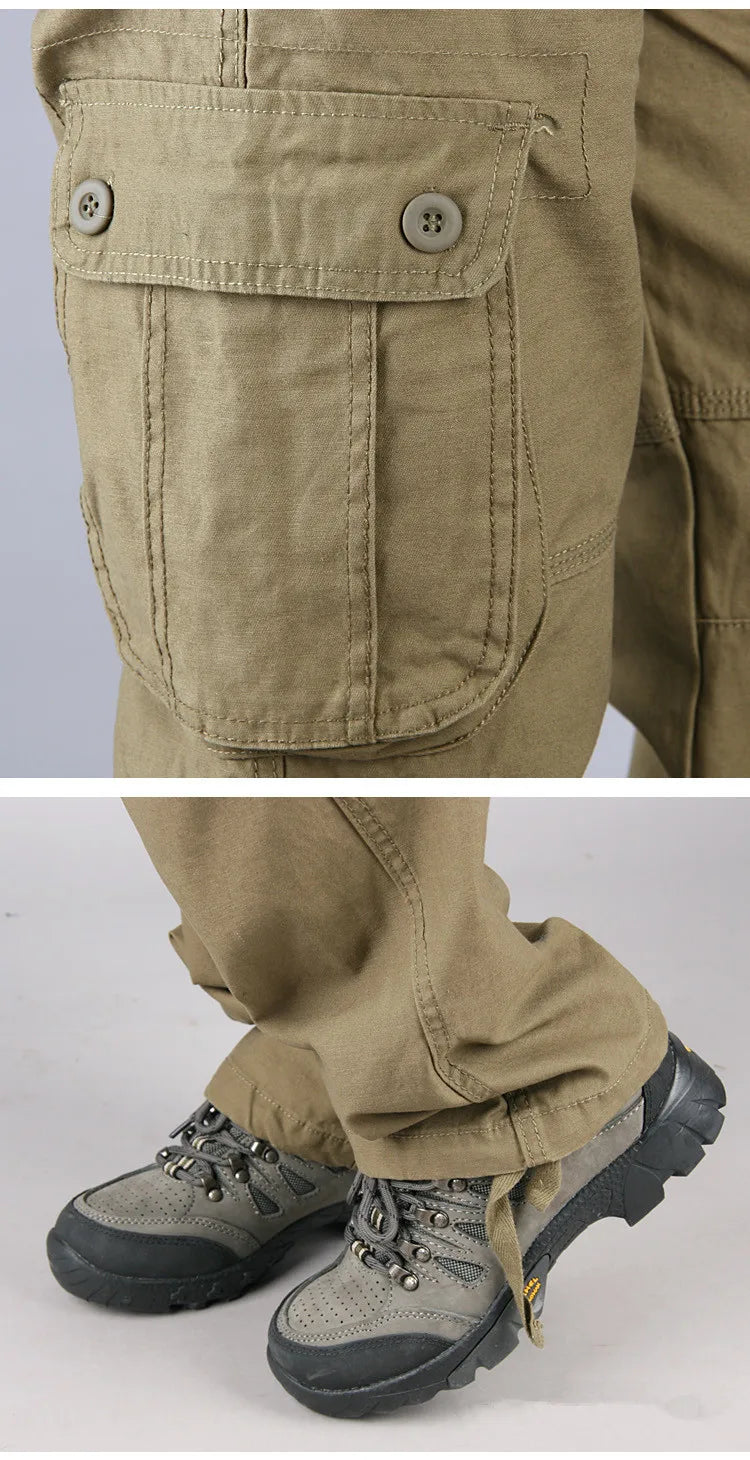 Calças de carga masculinas de algodão casual multi bolsos calças de trabalho tático outerwear calças retas calças compridas para roupas masculinas