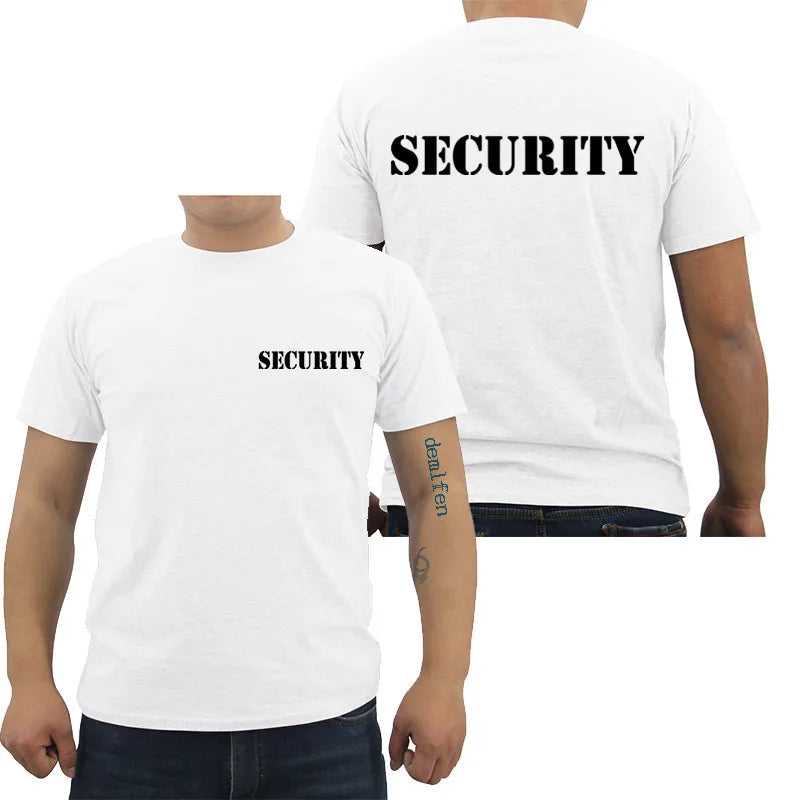 Camiseta masculina de segurança evento pessoal preto dupla face algodão de alta qualidade casual manga curta camisas masculinas hip hop camisetas topos