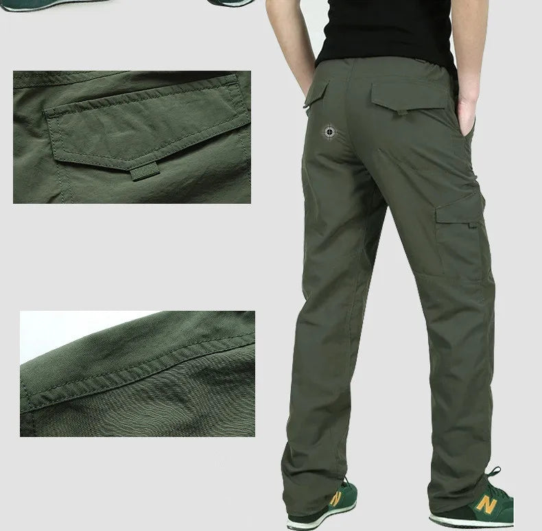 Calças de carga respirável impermeáveis masculinas, calças compridas masculinas, corredores de bolsos do exército, casual, verão, plus size, 4XL
