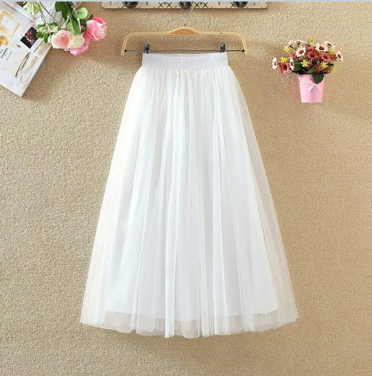 Maxi Longa Saia de Tule Mulheres 2024 Outono Inverno Elástico Cintura Alta Vestido de Bola Saia Feminino Adulto Tutu Saia Jupe Longue