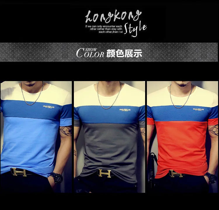 Moda verão masculina t camisa casual retalhos manga curta t camisa roupas masculinas tendência casual fino ajuste hip-hop topo t 5xl
