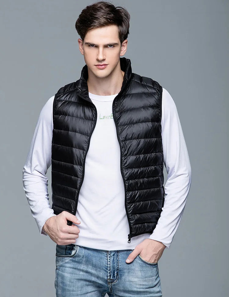 Colete de pato masculino, casacos ultra leves, casacos sem mangas, moda masculina, primavera e outono, 90% Duck Down