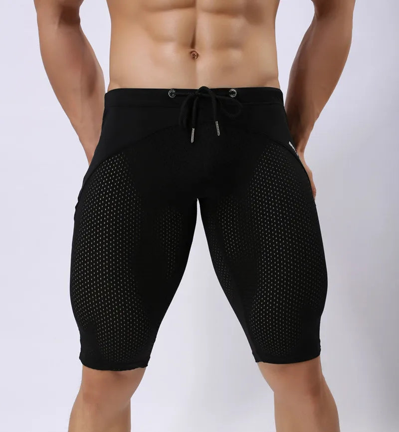 Pessoa corajosa estilo verão shorts de malha respirável masculino apertado praia shorts multifunções na altura do joelho board shorts beach wear