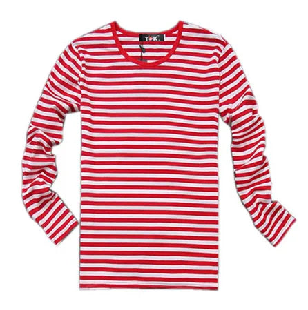 Estilo marinho camisa de manga longa masculina camiseta o pescoço listra t camisa masculina camisa marinha vintage básico 95% algodão camisa