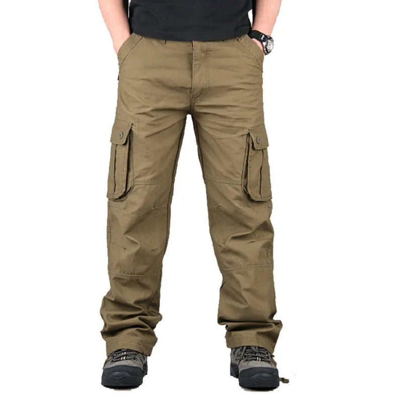 Calças de carga masculinas de algodão casual multi bolsos calças de trabalho tático outerwear calças retas calças compridas para roupas masculinas
