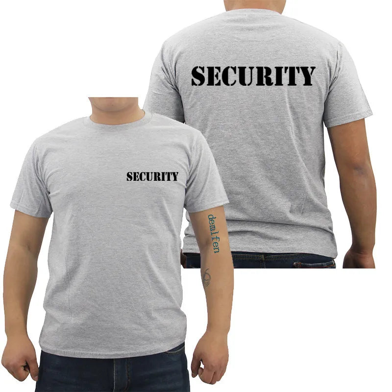 Camiseta masculina de segurança evento pessoal preto dupla face algodão de alta qualidade casual manga curta camisas masculinas hip hop camisetas topos