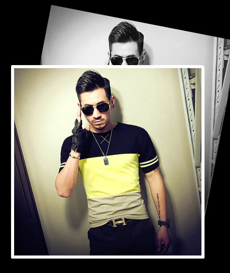 Moda verão masculina t camisa casual retalhos manga curta t camisa roupas masculinas tendência casual fino ajuste hip-hop topo t 5xl