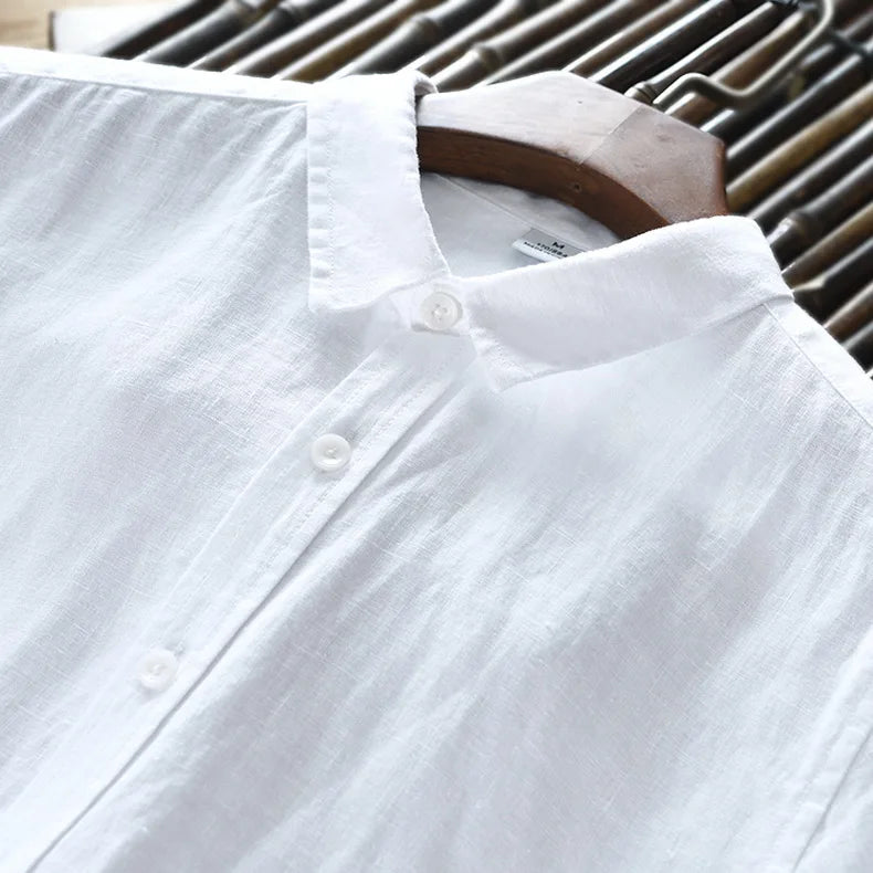 Novo designer itália estilo 100% linho camisa de manga comprida masculina marca casual 5 cores camisas brancas sólidas para homens topo chemise