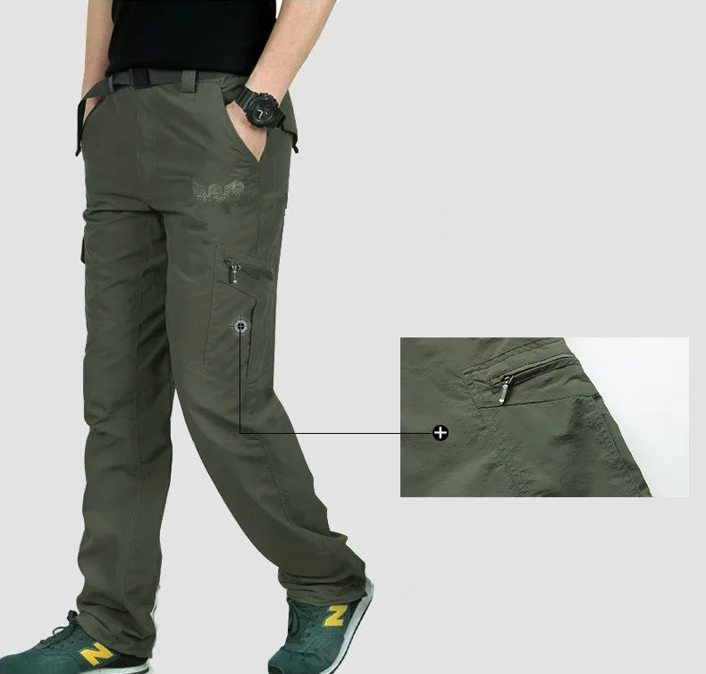 Calças de carga respirável impermeáveis masculinas, calças compridas masculinas, corredores de bolsos do exército, casual, verão, plus size, 4XL