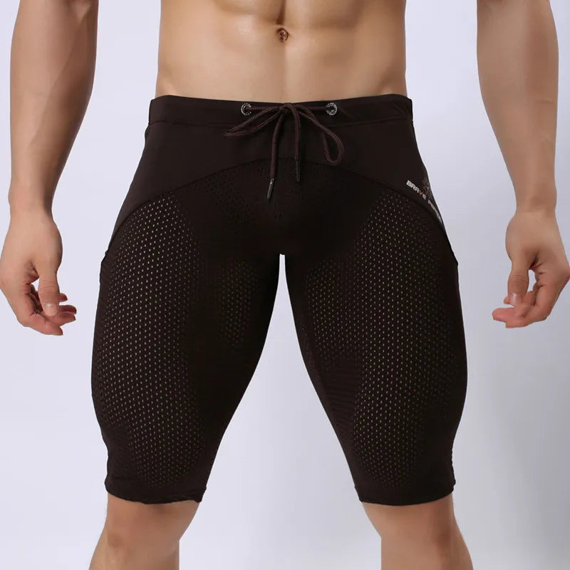 Pessoa corajosa estilo verão shorts de malha respirável masculino apertado praia shorts multifunções na altura do joelho board shorts beach wear