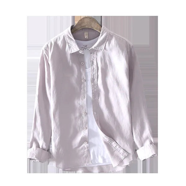 Novo designer itália estilo 100% linho camisa de manga comprida masculina marca casual 5 cores camisas brancas sólidas para homens topo chemise
