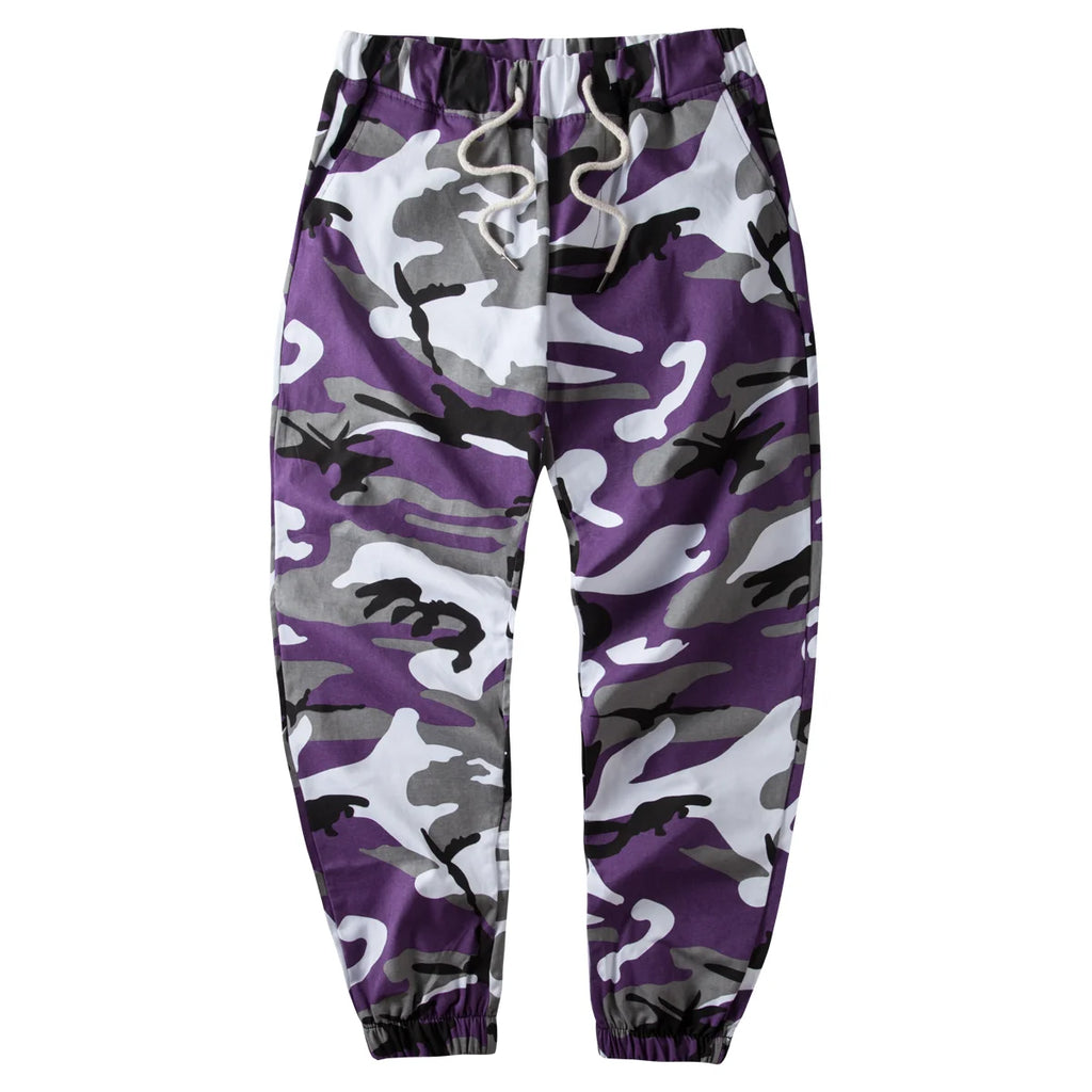 Ins laranja camuflagem jogger calças dos homens hip hop tecido calças casuais tático militar bolsos algodão 2025 moletom