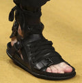 Tuziblobo sandálias masculinas de couro legítimo, roma, sapatos preto, sandálias gladiador, high-top, chinelos de verão para homens