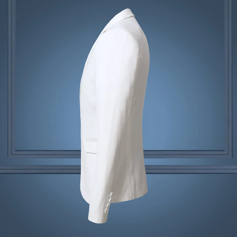 Alta qualidade cavalheiro masculino fino casual terno branco, marcas de tamanho grande negócios masculino fluxo casual de cor pura blazers masculino