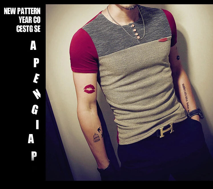 Moda verão masculina t camisa casual retalhos manga curta t camisa roupas masculinas tendência casual fino ajuste hip-hop topo t 5xl