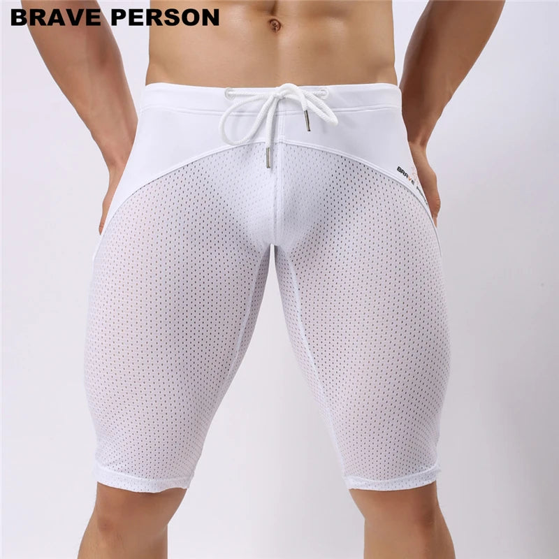 Pessoa corajosa estilo verão shorts de malha respirável masculino apertado praia shorts multifunções na altura do joelho board shorts beach wear