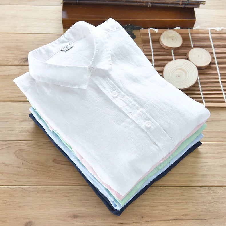 Novo designer itália estilo 100% linho camisa de manga comprida masculina marca casual 5 cores camisas brancas sólidas para homens topo chemise
