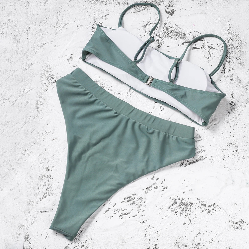 ZTVitality Sexy Bikini 2021 Venda quente Biquinis Cor sólida Cintura alta Biquini Push Up Biquínis Brasileiro Leopardo Summer Feminino Bikinis S-XL
