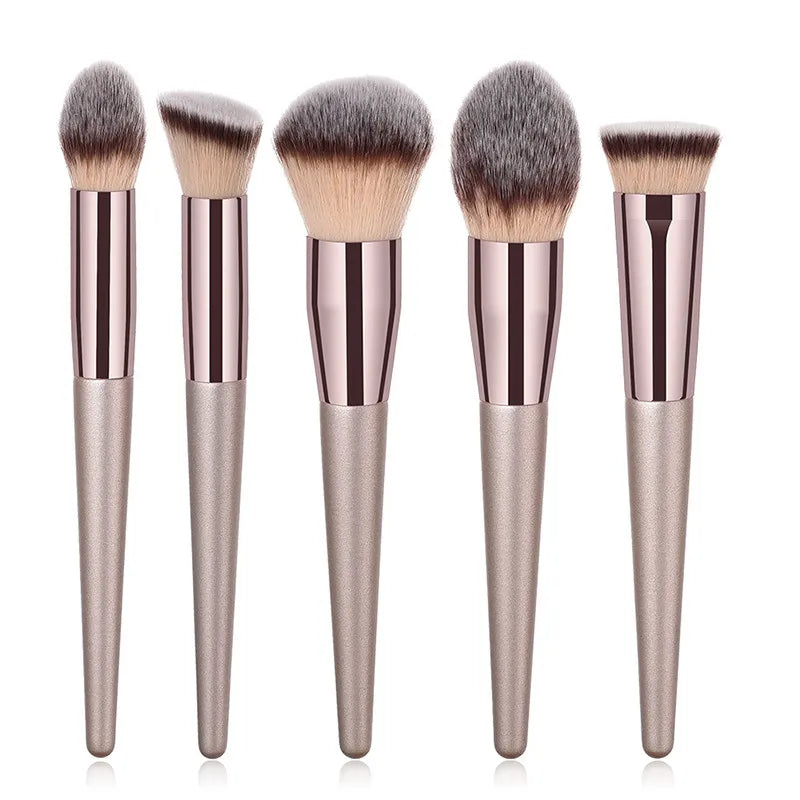 4/10 pçs conjunto de pincéis de maquiagem champanhe para base cosmética em pó blush sombra kabuki mistura compõem escova ferramenta de beleza