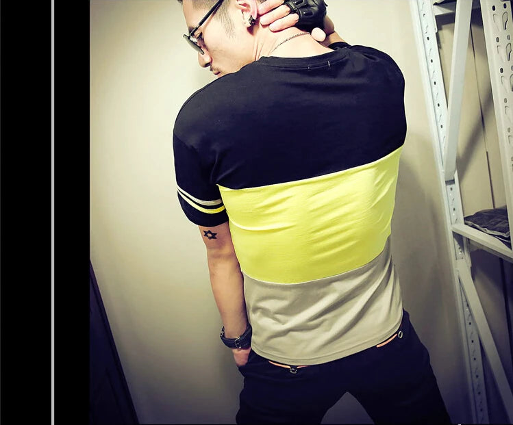 Moda verão masculina t camisa casual retalhos manga curta t camisa roupas masculinas tendência casual fino ajuste hip-hop topo t 5xl