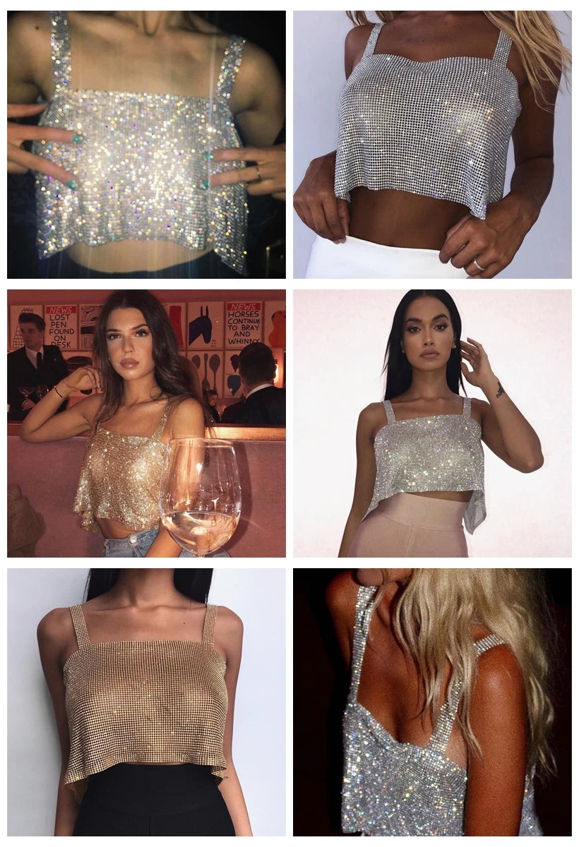 2025 glitter boate sem costas strass regata feminina sexy metal cristal diamantes lantejoulas noite clube festa wear topo de colheita