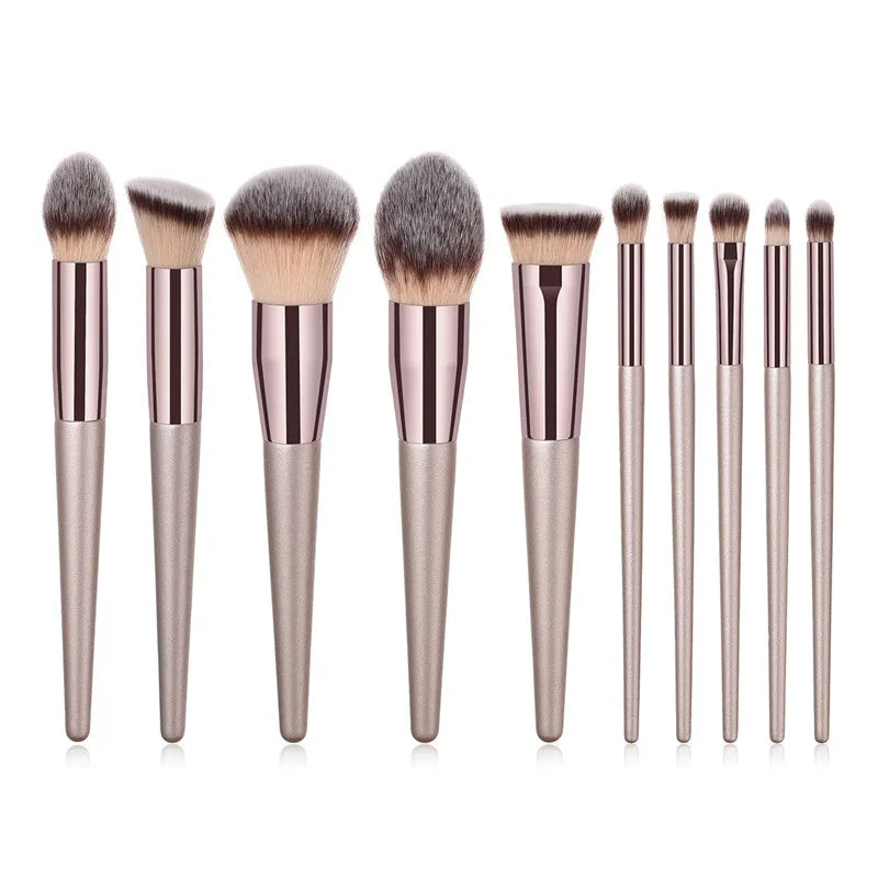 4/10 pçs conjunto de pincéis de maquiagem champanhe para base cosmética em pó blush sombra kabuki mistura compõem escova ferramenta de beleza