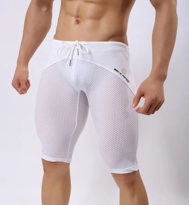 Pessoa corajosa estilo verão shorts de malha respirável masculino apertado praia shorts multifunções na altura do joelho board shorts beach wear